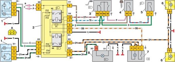 Принципиальная схема ближнего света на ВАЗ 2109 и подобных моделей