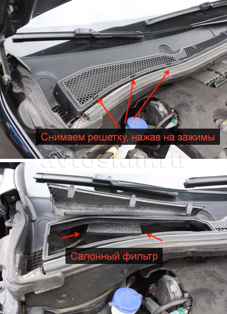 Где находится салонный фильтр в Пежо