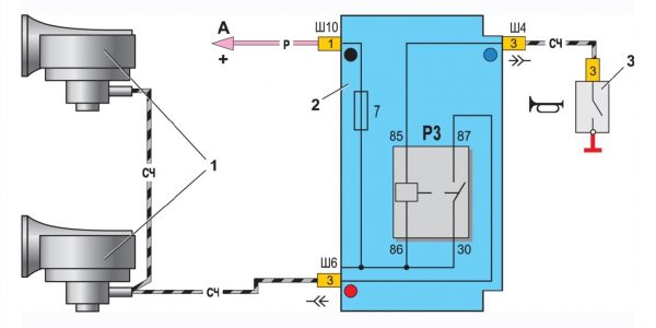Схема подключения звукового сигнала ВАЗ 2107
