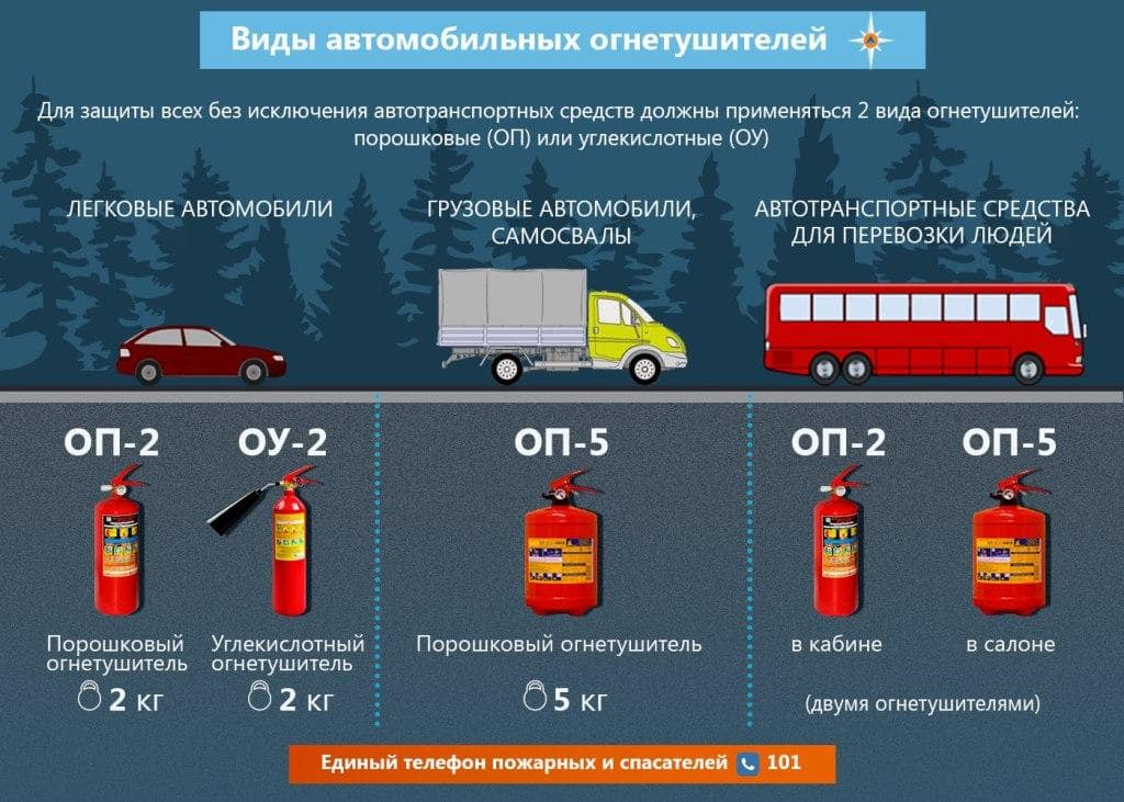 Виды автомобильных огнетушителей