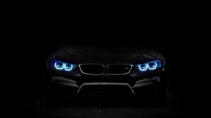 Превью обои bmw, фары, подсветка, автомобиль, темный