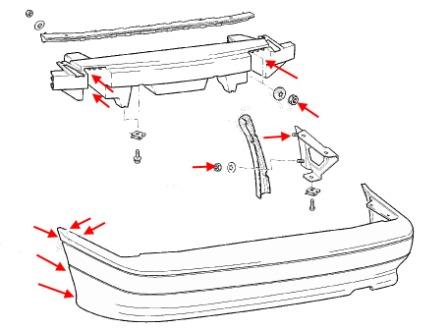 the scheme of fastening of the rear bumper Lada (VAZ), 2113, 2114, 2115