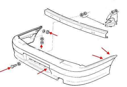 the scheme of fastening of the rear bumper Lada (VAZ), 2113, 2114, 2115