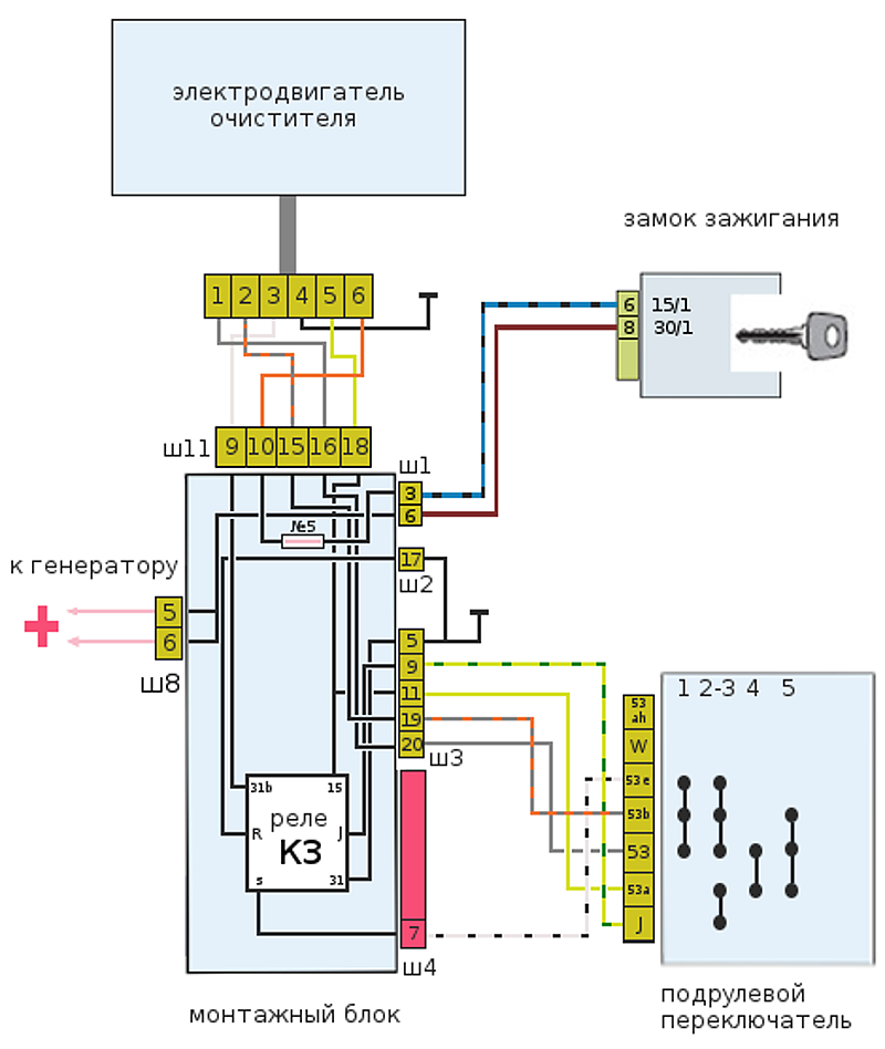 электросхема очистителя стекла ВАЗ