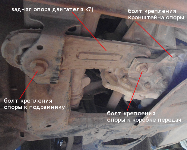 k7j, крепление задней опоры