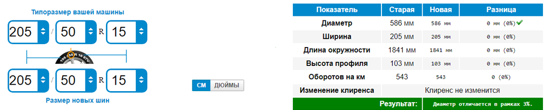 онлайн калькулятор для шин