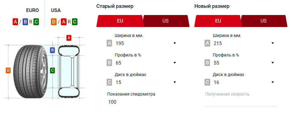 расчет шин на 3d визуальном калькуляторе