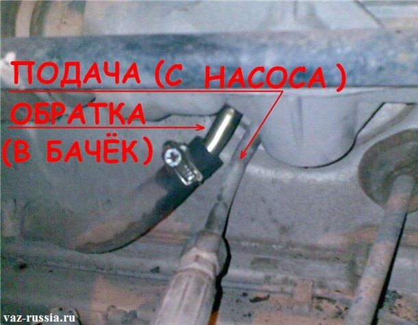 Два шланга, один из них металлический и крепится к трубки за счёт гайки